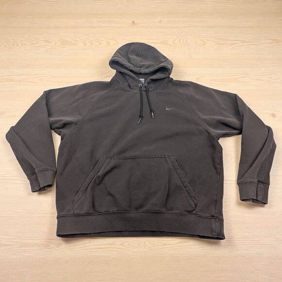 Vintage Y2K Nike Swoosh Hoodie Mens Size Medium Faded Black Brown Sweatshirt - Picture 1 of 12